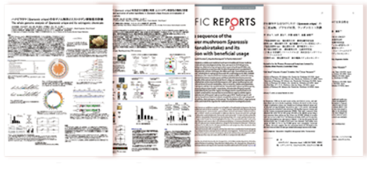 ①2018年 日本分子生物学会 学会発表資料　②2017年 日本分子生物学会 学会発表資料　③英国ネイチャー系のオープンライブラリーであるサイエンティフィックレポートに掲載された「ITはなびらたけ」の論文　④学術誌「応用薬理」VOL.102 NO.1/2 February2022 論文発表